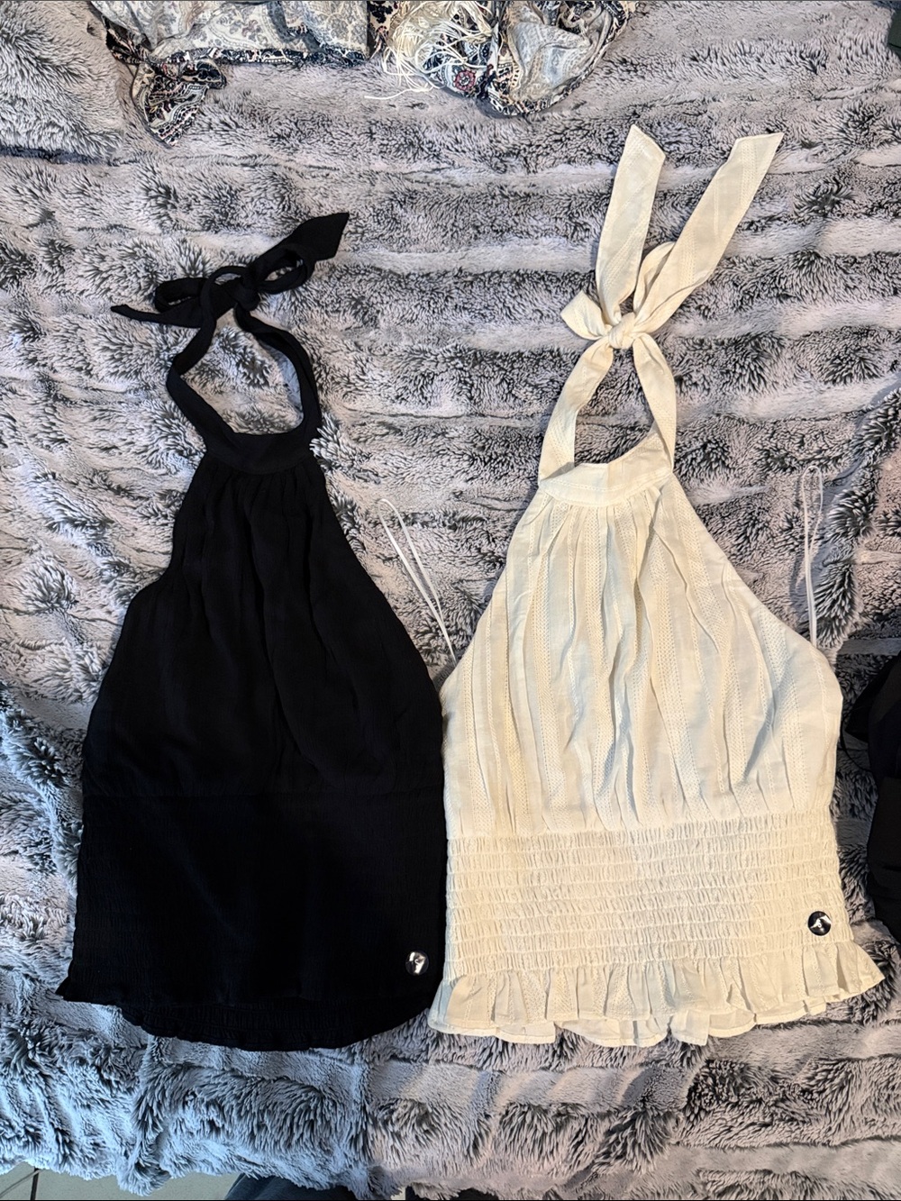 Abercrombie & Fitch Halter Ruffle Tank - Black & Cream